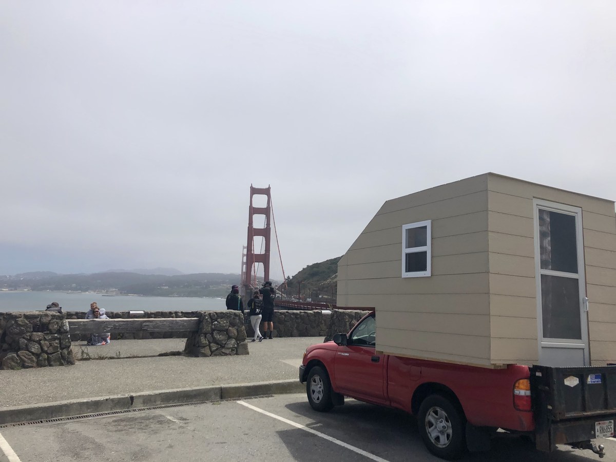 Truck camper at Golden Gate Bridge