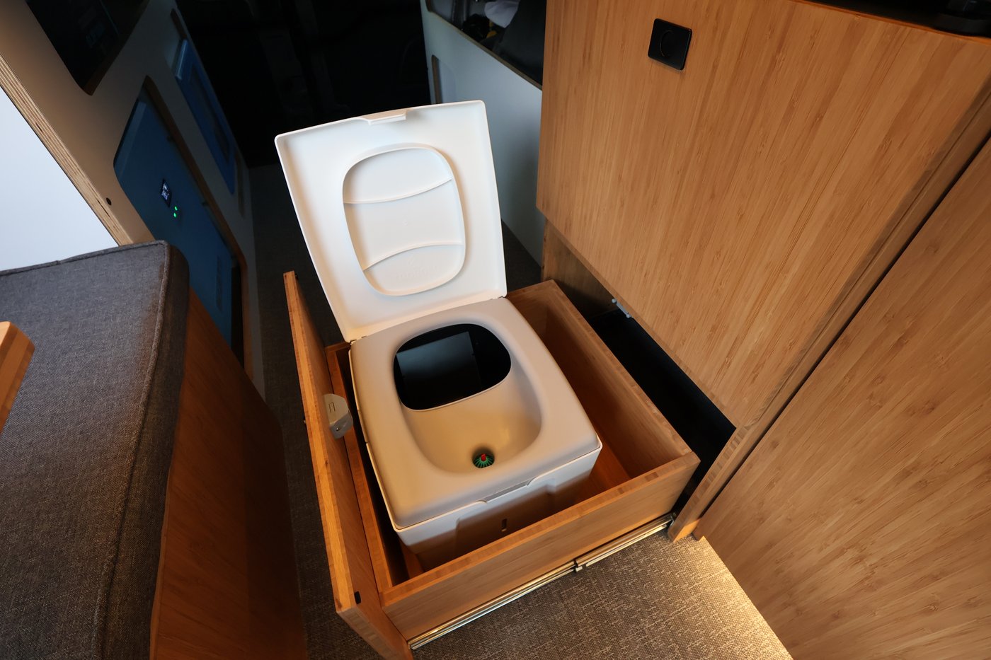 Composting toilet in the Aire camper van conversion